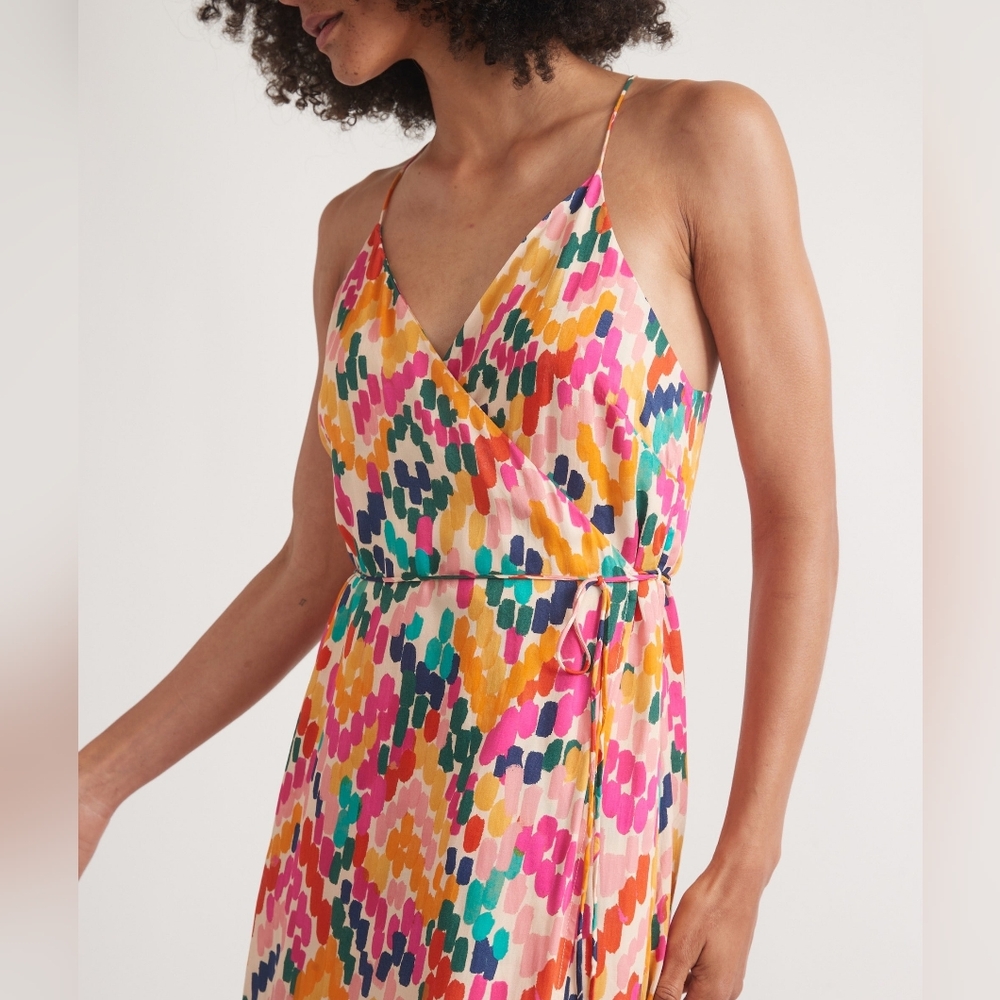 NWT - Marine Layer Tencel Bright Multicolor Archive Emma Wrap Midi Dress-Size XL - Picture 3 of 16